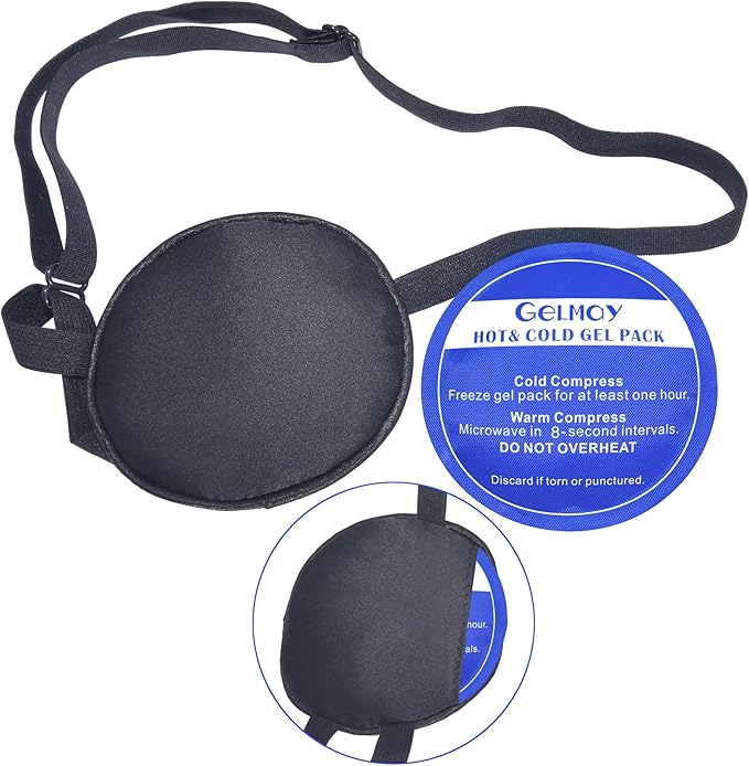Cooling Eye Patches for Puffy Eyes, Pure Silk Ice Eye Patch, Single Eye Mask, Medical One Eye Cover Cold Hot Therapy Strabismus Lazy Eyes After Surgery Adult Kid Pirate Eyepatch (Small-Black)