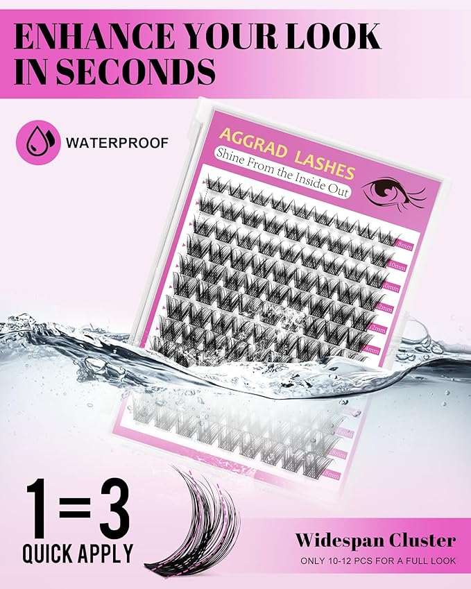 Energy Lash Clusters Wispy 8-18mm Eyelash Clusters Natural Look Lightly Fluffy - WideSpan DIY Eyelash Extensions Kit Individual False Lash Kit with Ultra-Thin Invisible Black Lash Band