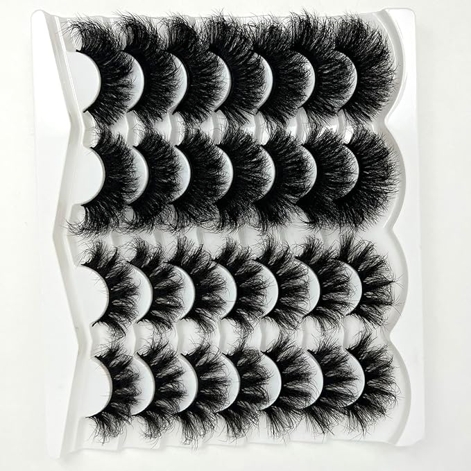 Mink Lashes Fluffy 25mm Long Big Eyelashes Pack, Thick D Curl Dramatic Eyelashes, Cat Eye 3D False Strip Lashes 2 Styles