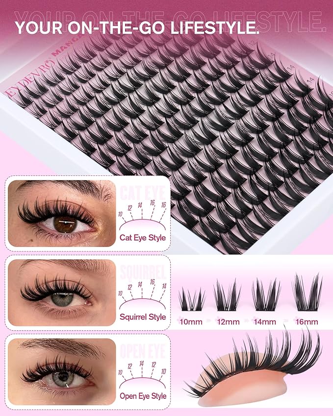 EYDEVRO Bunny Lash Clusters Manga Eyelash Clusters Wet Look Fairy Wispy Cluster Eyelash Extensions Anime Cluster Lashes 120 Pcs 10-16mm C Curl DIY Lash Extensions