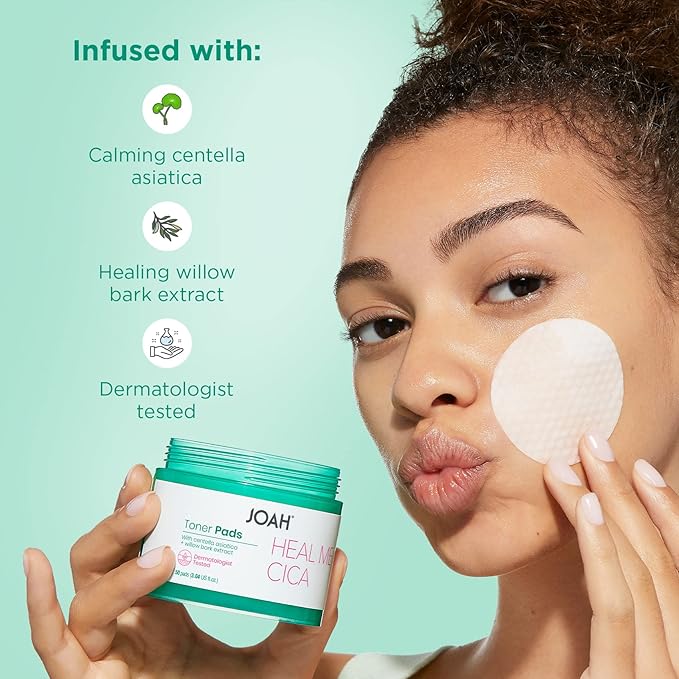 JOAH Heal Me CICA Face Toner Pads, Centella Asiatica for Soothing, Calming, Balancing Sensitive and Irritated Skin, Korean Skincare, Cruelty-Free pH 5.5, Hypoallergenic, 50 Pads