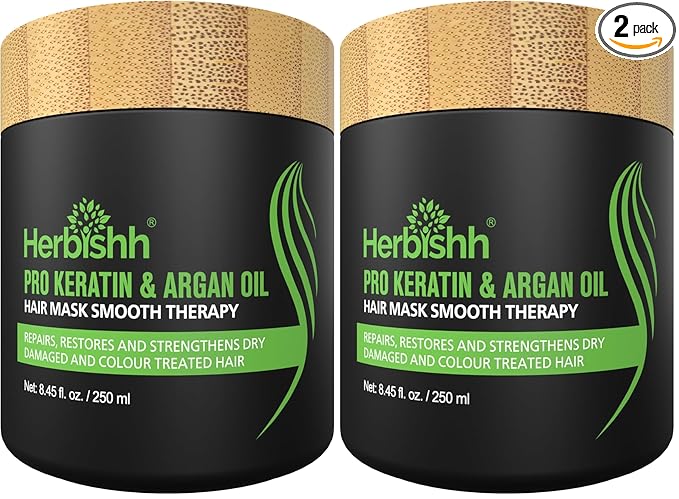 Herbishh Argan Hair Mask (250 ml)-Deep Conditioning & Hydration For Healthier Looking Hair for very Dry, Weak, Stressed Out Hair, No Sulphates, No Parabens (Pack of 2)