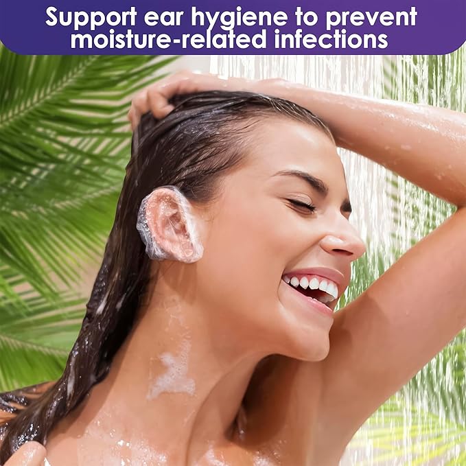 200 Pcs Ear Covers for Shower – 1.97x0.7" Disposable Ear Covers for Hair Dye, Stretchable up to 4.6" – Splash-Resistant, Lightweight Plastic, Comfortable to Wear | Suitable for Home, Spa, and Travel