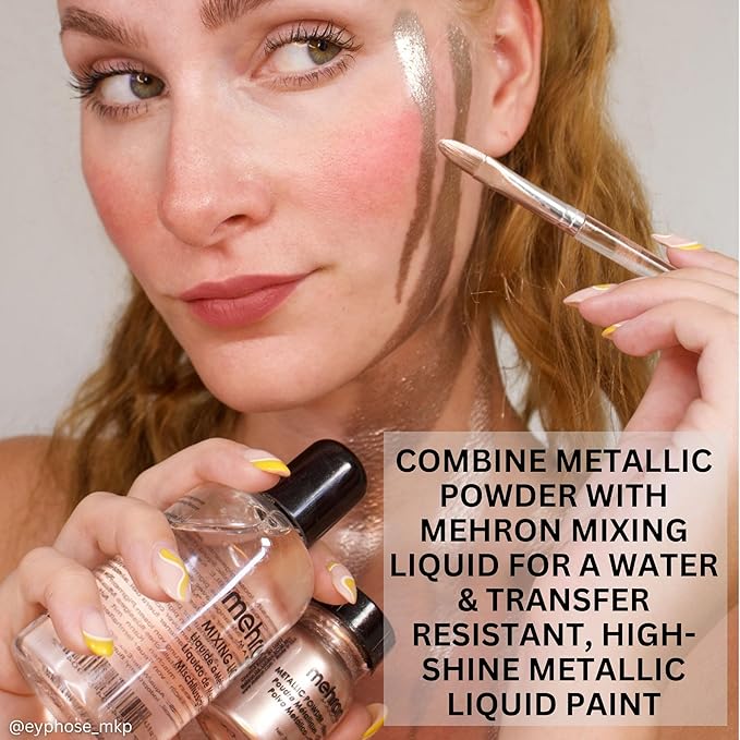 Mehron Makeup Metallic Powder | Metallic Chrome Powder Pigment for Face & Body Paint, Eyeshadow, and Eyeliner 1 oz (28 g) (Gold)