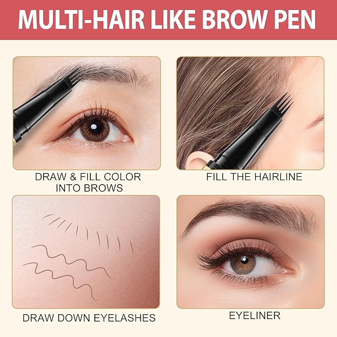 LAVONE Eyebrow Pen, 2-in-1 Eyebrow Pencils for Women with 4 Tip Microblading Eyebrow Pencil and Curved Precise Brow Pencil, Waterproof Eyebrow Pencil Create Full, Natural Hair-Like Brows, Brown