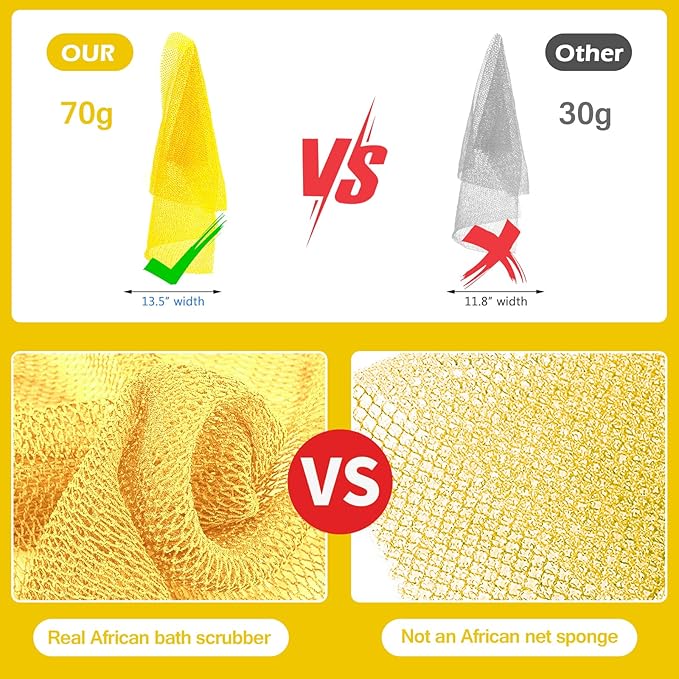 ZOCY African Net Sponge, Authentic Exfoliating Body Scrubber for Bath and Shower, Multiple Textures with Gentle Deep Exfoliating and Rich Lather for All Skins (Yellow)