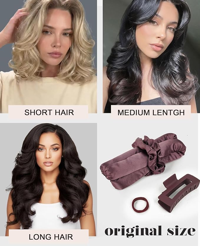 Original Heatless Curls Overnight Hair Curler to Sleep In Soft Large Hair Rollers Flexi Rods for Long Hair Blowout Look, No Heat Overnight Curls Satin Heatless Curling Rod Set with Claw Clip