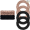 Scrunchies Hair Ties Silk Satin Scrunchy, WantGor Women 4PC Pure Mulberry Silk Skinny Elastic Scrunchies Hair Bands Bracelets Ponytail Holders Hair Accessories (Black*2, Khaki*2)