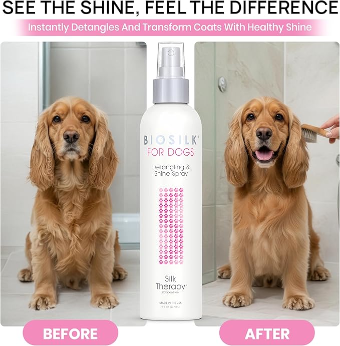 BioSilk for Dogs Silk Therapy Detangling and Shine Protecting Spray, pH Balanced Leave-In Mist with Silk and Vitamins for Dematting, Paraben-Free, All Coats and Breeds, 8 Fl Oz - 6 Pack