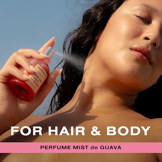 Ceremonia Perfume Mist De Guava | Alcohol-Free Hair & Body Mist with Notes of Guava, Lemon Zest & Peach | Light Glowy Shimmer, 1.7 fl oz