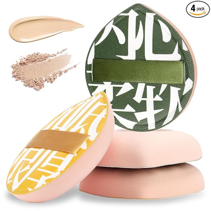 4 Pcs Korean Makeup Sponge Puff, Soft Teardrop Makeup Setting Cosmetic Puff Cushion Foundation Sponge for Concealer, Liquid, Cream, and Powder (Large Size)