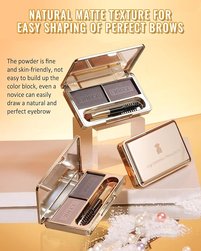 Eyebrow Powder Kit-2 Colors Eye Brow Tinting Powder Palette Long-Lasting Waterproof, Light Dark Grey Brown Brow Filler Product, Mother's Day Makeup Gift for Women Girl, with Mirror Brow Brush-Set 03