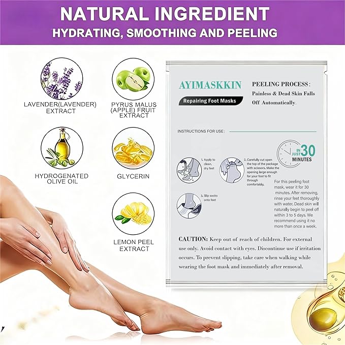Peeling Foot Mask 3 Pack | Lavender Extract Foot Peel for Dead Skin Removal & Heel Repair | Dermatologically Tested