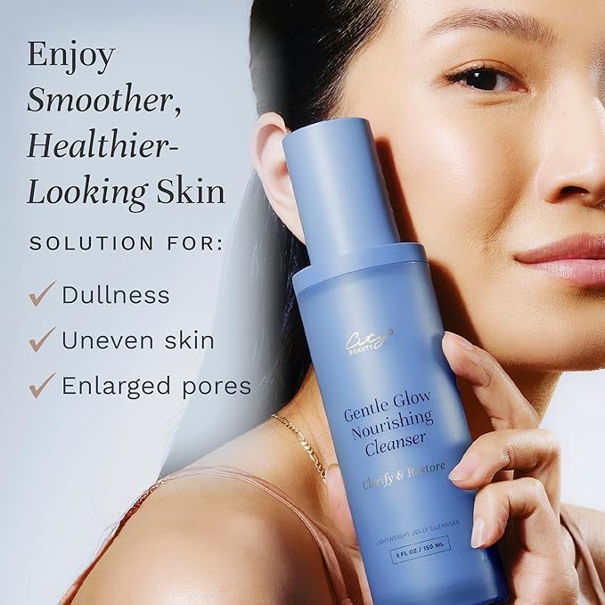 City Beauty Gentle Glow Nourishing Cleanser - 5 oz Lightweight Jelly Hydrating Face Wash for All Skin Types, Removes Oil, Makeup & Impurities, Ceramide Complex & Apple Extract for Glowing Skin