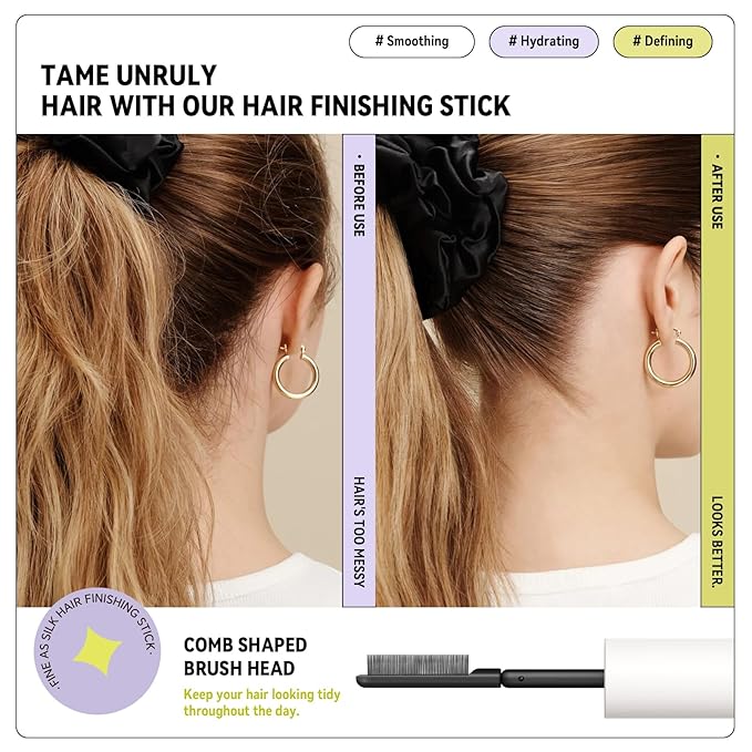 BestLand Double-Head Hair Serum Wand for Frizz and Flyaways – Non-Greasy Flyaway Tamer with Hair Mascara Brush & Comb Tip, Styling Gel Wax Stick, Travel Size, Ideal Gifts for Women Girls