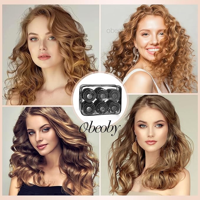 4 Sizes Self-Grip Hair Rollers Set - 50 Pcs Jumbo Curlers for Long, Short Hair and Bangs (25mm, 36mm, 48mm, 60mm) With Clips, Black