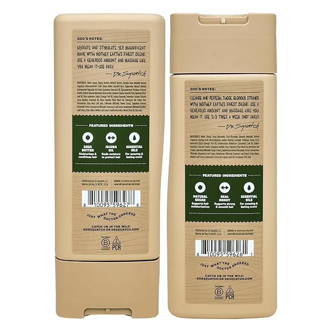 Dr. Squatch Men's Natural Shampoo and Conditioner Set – Sulfate & Paraben Free Natural Shampoo and Conditioner for Men – Scalp Nourishing Formula – Pine Tar (11 fl oz, 2-Pack)