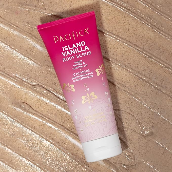 Pacifica Body Scrub - Sugar Island Vanilla Full Body Wash – Exfoliating & Moisturizing w/Rosehip Oil - Coconut & Vanilla Scented - Clean Beauty Vegan & Cruelty-Free Dermatologist Tested
