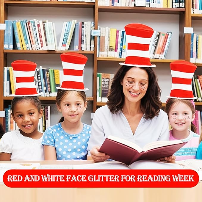 MEICOLY Red Face Glitter,Red and White Body Glitter for Reading Week World Book Day,Self-Adhesive Glitter for Kids Girls Adults,Book Character Costumes Cosplay Accessories for Halloween Festival