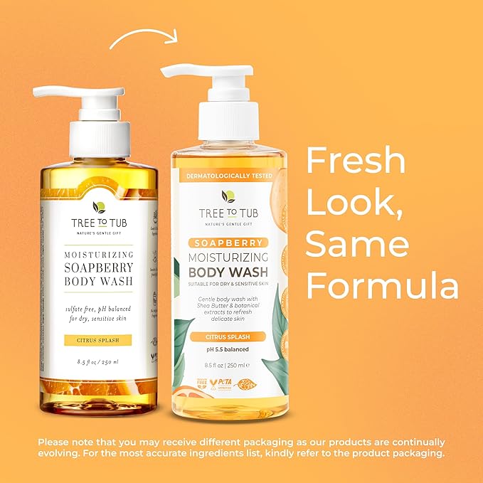 Tree To Tub Citrus Body Wash for Dry Skin & Sensitive Skin - pH Balanced Moisturizing Body Wash, Hydrating Sulfate Free Body Soap for Women & Men w/Organic Shea Butter, Aloe Vera, Natural Soapberry