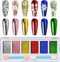 DRMODE Gold Silver Chrome Nail Powder, 6 Colors Red Green Mirror Metallic Effect Nail Chrome Powder, Blue Rose Gold Champagne Colored Chrome Powder for Nails Palette Pigment for Nail Art