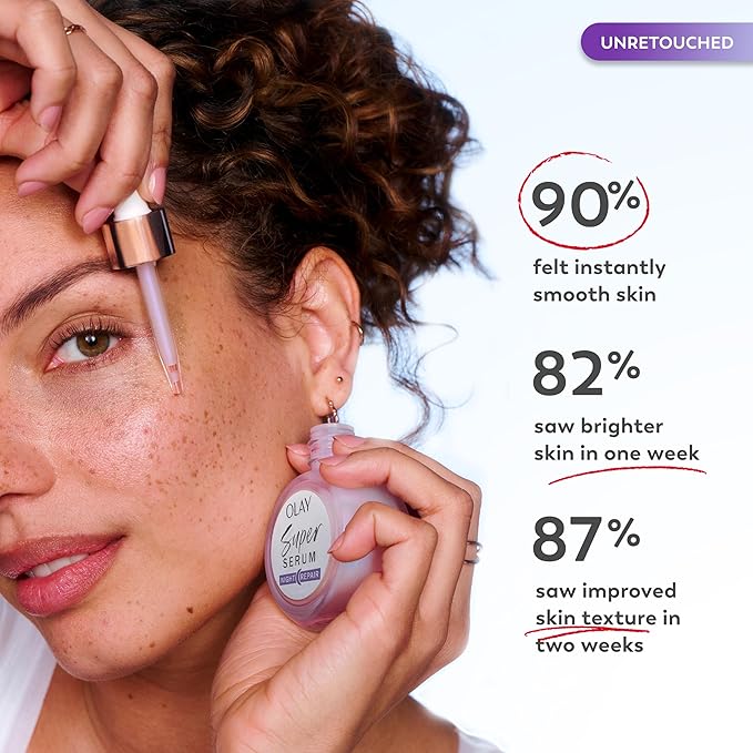 Olay Super Serum Night Repair, Fragrance-Free Trial Size - Niacinamide, Peptide, Salicylic & Lactic Acid, Glycerin - 5-in-1 Skin Care Benefits - Hydrating, Reduces Dark Spots, Anti-Aging, 0.4 Oz