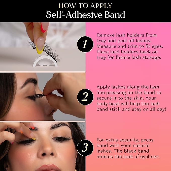 Lilly Lashes Self Adhesive Band 3D Faux Mink Eyelashes, No Lash Glue Needed, Body Heat Activated Press on Lashes, Reusable Self Adhesive Eyelashes Up to 5x, Easy to Apply & Remove (Mykonos)