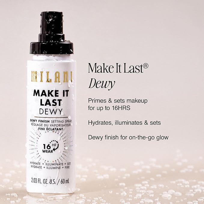 Milani Setting Spray + Primer, Make It Last Dewy - Dewy Finish Moisturizing Formula for Glow on the Go, Setting Spray for Makeup and Face Primer, Prime + Set + Hydrate, 2.03 Fl. Oz