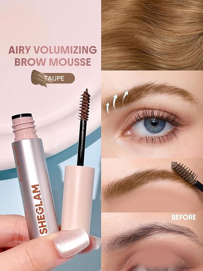SHEGLAM Airy Tinted Volumizing Brow Mousse Eyebrow Cream Gel Highly Pigmented Shaping Filling Water Removal-Taupe
