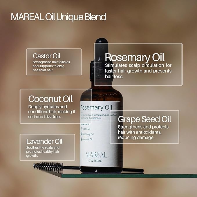 Pure Rosemary Oil for Hair Growth & Scalp Health | Infused with Castor & Coconut Oil | Hair Thickening & Regrowth Treatment for Women & Men | 100% Natural | Up to 2-Month Supply | 1.7 fl oz