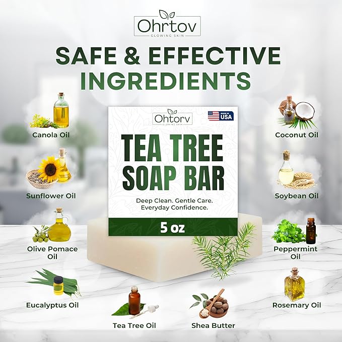 Tea Tree Soap – Natural Defense Tea Tree Oil Wash Bar for Face & Body – Remedy Soap Fights Acne, Skin Irritation, and Prevents Breakouts – Deeply Cleansing, Hydrating Cleanser for Calm, Fresh Skin