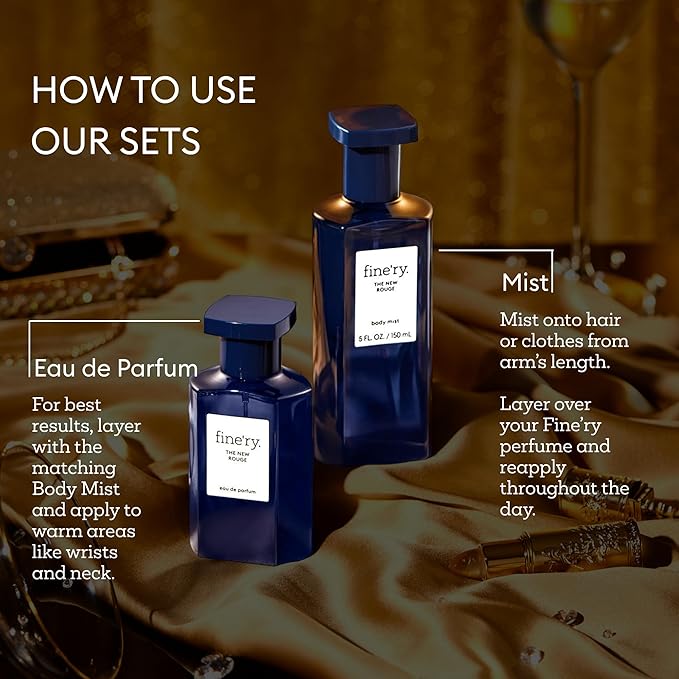 Fine'ry The New Rouge Eau De Parfum & Body Mist Gift Set | Warm & Spicy Notes Of Saffron, Amber & Sandalwood | Fine Mist Spray & Perfume For Women | Fragrance Layering Duo (2oz + 5oz)