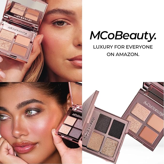 MCoBeauty Ultra Luxe Eyeshadow Quad City Socialite - Golden Brown Shimmer & Matte Eye Shadow Palette - Blendable Buildable Long Wearing 4 Pan Compact with Mirror - Soft Finish - Vegan Cruelty Free