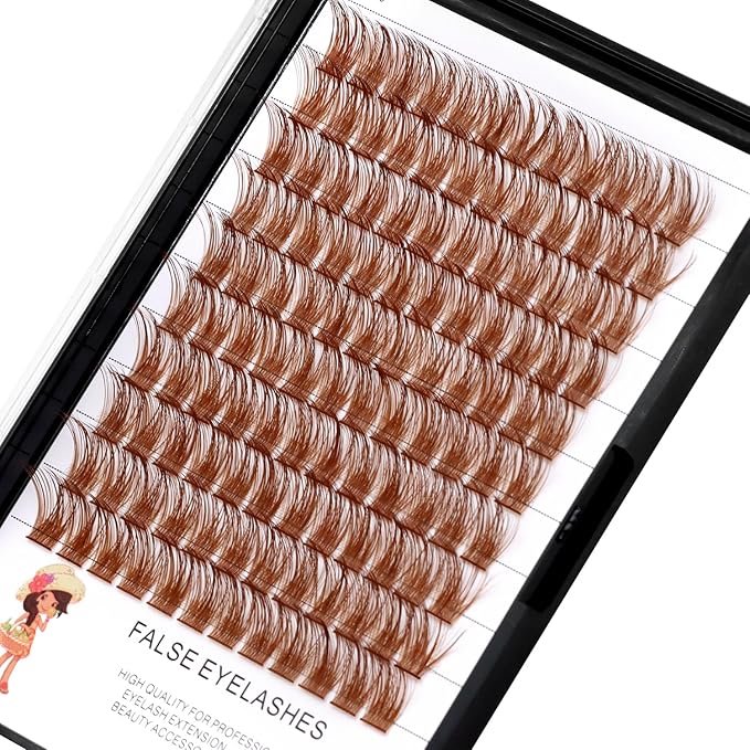 Color Lash Cluster Light Brown Dark Brown Black Brown Various Colored False Eyelashes Clusters Professional Makeup Lash Cluster Grafted Eyelash Extension（Light Brown-12mm）