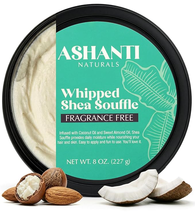 Ashanti Naturals Scented Whipped Shea Butter | African Body Butter for Men w/Coconut and Almond Oil (Fragrance Free Souffle, 8 oz)