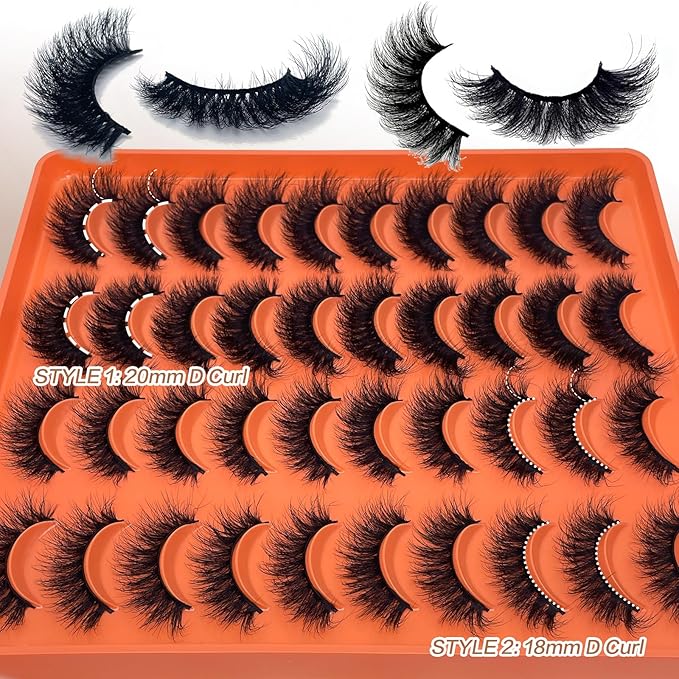 False Eye Lashes Strips Wispy Faux Mink 3D Cat Eyelashes 18mm 20mm Long Fluffy D Curl Strips Lashes Multipack Pack 2 Styles Mixed Lash Bulk YH320