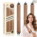 Overnight Heatless Hair Curler, Upgraded with Hair Pad Grippers Satin Jumbo Flexi Blowout Curls Rods, 3pcs No-Heat Styling Tools Curling Rod to Sleep in for All Hair Types - Khaki