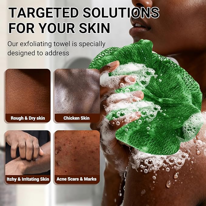 African Net Sponge Authentic for Exfoliating - Extra Knots for Deep Cleansing & Back Scrubbing - Body Scrubber Washcloth for Women & Men - Daily Shower Exfoliator for Smooth, Glowing Skin(Green)