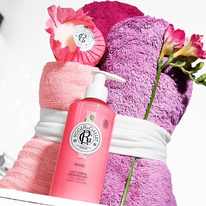 ROGER & GALLET Wellbeing Body Lotion – Lightweight Hydrating Body Moisturizer with Shea Butter & Natural Orange Blossom Extract – Fast Absorbing, Non-Greasy Daily Lotion (Rose | 8.4 oz)