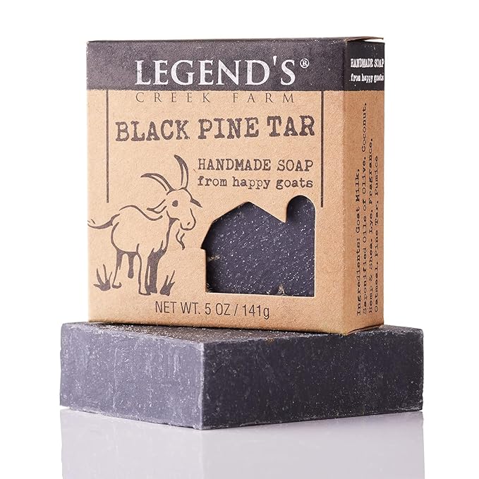 Legend's Creek Farm Goat Milk Soap - Cleansing Moisturizing Bar for Hands and Body - 5 Oz Creamy Lather, Nourishing, Gentle Natural Soap for Sensitive Skin (Black Pine Tar, Pack of 3)