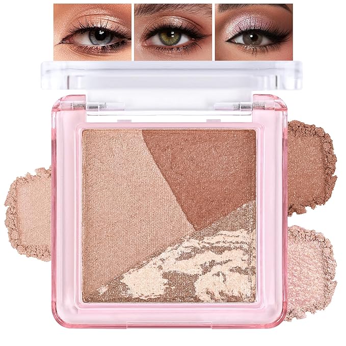 Eyeshadow Palette-Mini 3-in-1 Eye Shadow Powder Palettes Makeup-Matte&Shimmer Baked Eye Shadow for Women，paleta de sombras de ojos，Buildable Smooth Silky Waterproof for Daily Looks，05Taupe Brown