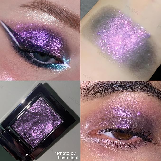 KYDA Chameleon Smoky Purple Eyeshadow, Chameleon Chrome Metallic Eye Shadow, Smooth Pressed Powder Palette, High Pigment Glitter Eyeshadow, Lasting Eye Glitters Makeup with Mirror