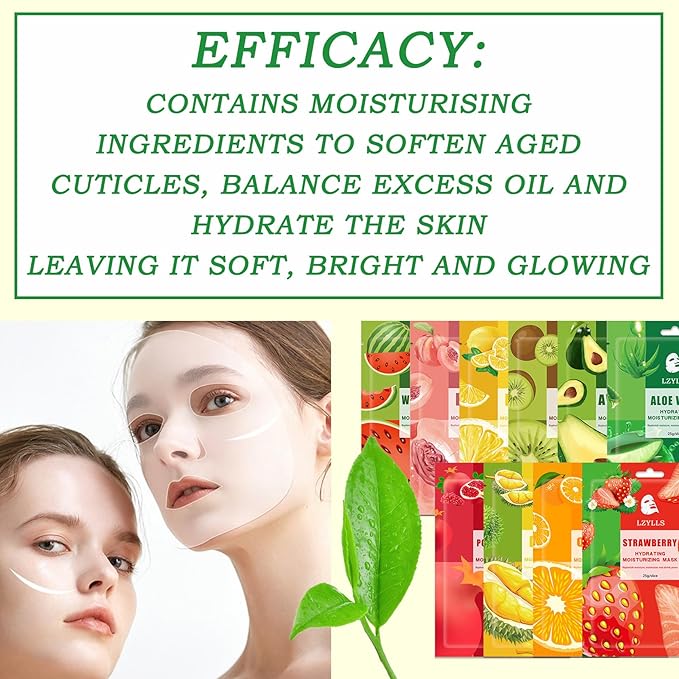 10 Pack Sheet Face Mask Set,Moisturizing Long Lasting Facial Sheet Masks Combo,Hydrating Face Masks for All Skin Types