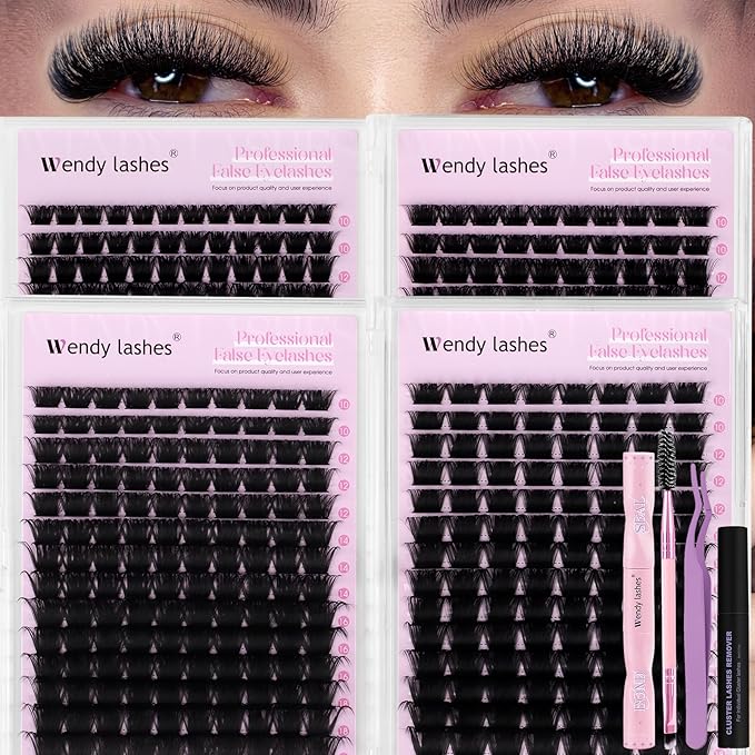 Fluffy Lash Clusters Kit Bulk Packs: Wendy, 560Pcs, 150D, 200D, 200D, 250D, D Curl, 10-18mm Mixed, Thick, Volume, Soft, DIY Eyelash, Individual, Natural, Fake Lashes