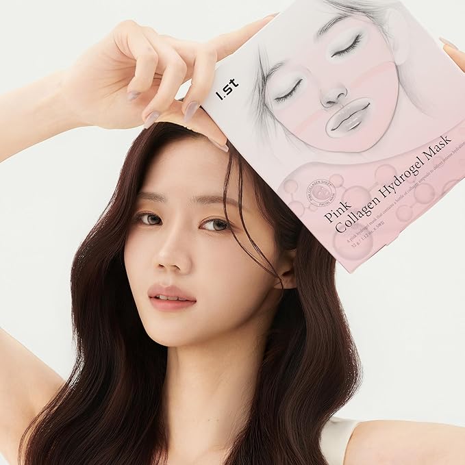 I.st Pink Collagen Hydrogel Face Mask, Ampoule-Infused Korean Sheet Mask, Cooling Hydration, Firm-Looking Glow, 1.12 Oz x 5ea