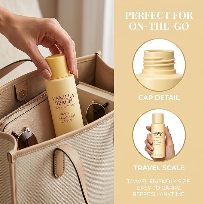 Vanilla Beach Hair and Body Mist - Vanilla Coconut Scented Personal Care Spray, Lightweight Daily Refresh Mist for Hair and Skin - 8.11 fl oz (1pc)
