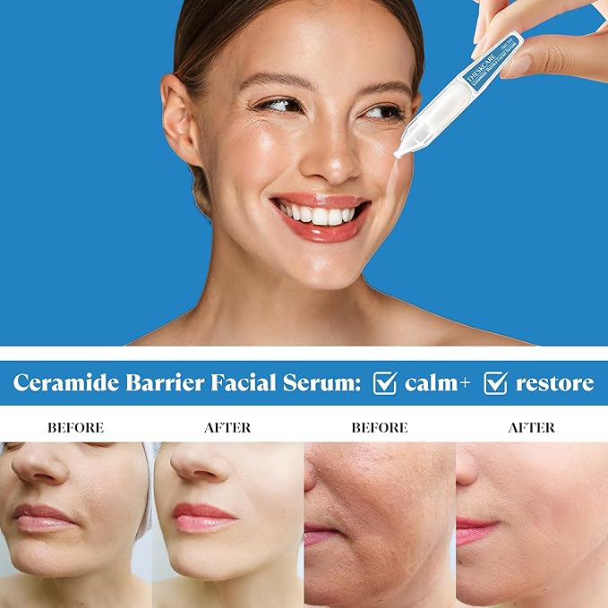 THESKCARE Ceramide Barrier Serum for Face with Hyaluronic Acid,Centella Asiatica & Beta Glucan,Smoothing Facial Serum for Skin Barrier,Redness & Dry Skin,Calming & Hydrating,30 Ampoules