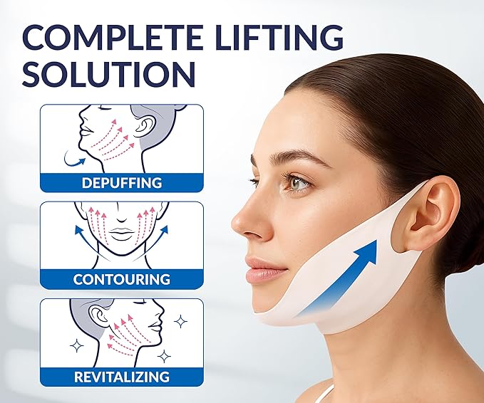 Stylia V Line Lifting Collagen Mask - Lift, Firm & Contour Jawline - Tightening Double Chin Strap with Hyaluronic Acid & Aloe - Neck Tightening and Lifting Mask - Jawline Shaper Face Lift Tape (5PC)