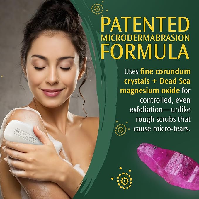Exfoliating Bar Soap for Men & Women, Crystal Peel Luxury Microdermabrasion Hydrating Exfoliating Body Soap Bar Solid Magnesium Mineral Scrub for Buffing Away Dirt & Oil Smooths Skin, Lemongrass 2.4oz