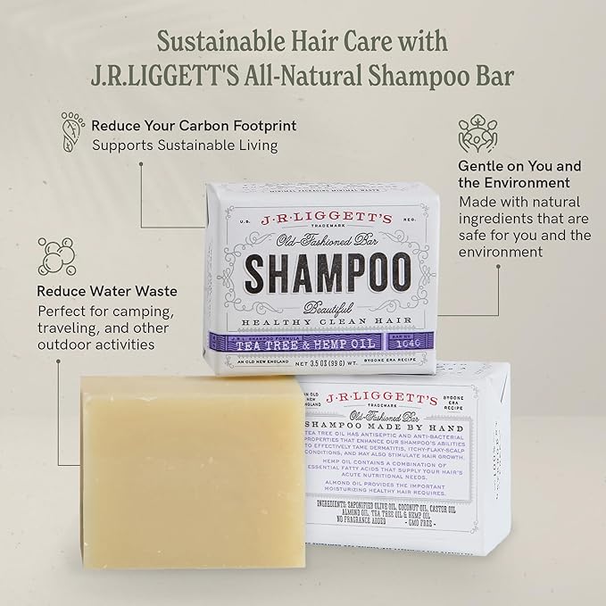 J.R.LIGGETT'S Shampoo Bar - Original Formula, All Natural Bar Shampoo for Hair with Coconut Oil & Castor Oil, Sulfate Free, GMO Free, Gentle Lather and Refreshing, 3.5 oz - 2 Pack